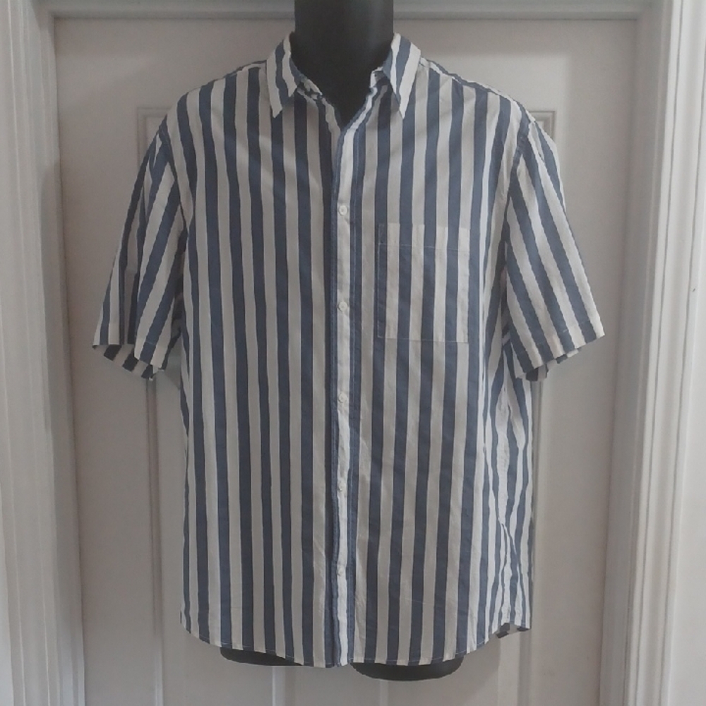 H&M Navy and White Striped Casual Shirt